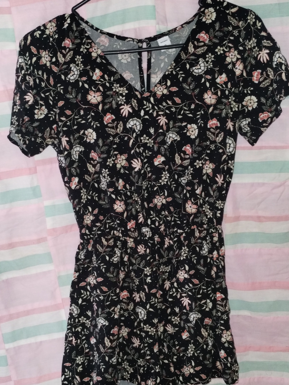 Old Navy Black with Pink and Cream Floral Print Romper